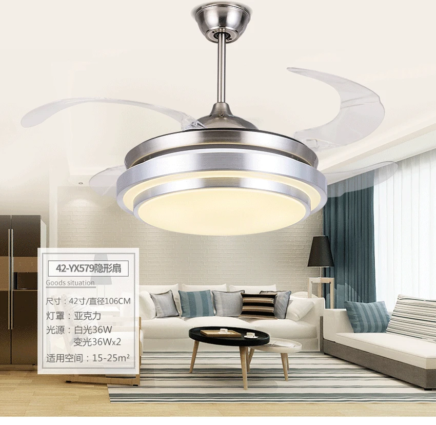 42 дюймов современный немой потолочный вентилятор с подсветкой беспроводной пульт дистанционного управления гостиная Светодиодная лампа с кристаллами с вентиляторами скорость контроллер