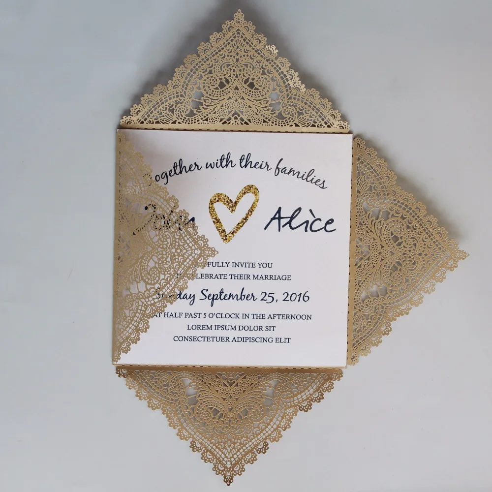 

Laser Cut Gold Wedding Invitations Lace Invitation Cards Printable Wedding Invite With Customized Wording - Set of 50 pcs