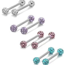 MODRSA 1 шт из нержавеющей стали промышленный пирсинг-штанга для языка Пирсинг хрустальный шарик носа Ушные Шпильки для сосков, губ пирсинг ювелирные изделия для тела