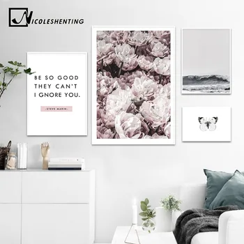

NICOLESHENTING Rose Flower Ocean Landscape Canvas Art Posters Prints Motivational Painting Nordic Wall Picture for Room Decor