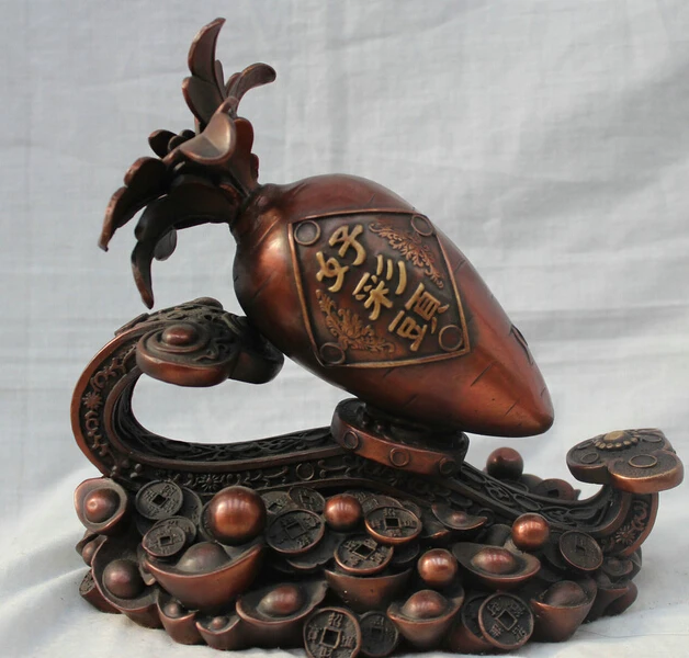 

JP S0524 Chinese Folk Home Fengshui Bronze Money Wealth Ruyi " Good Luck " Radish Statue