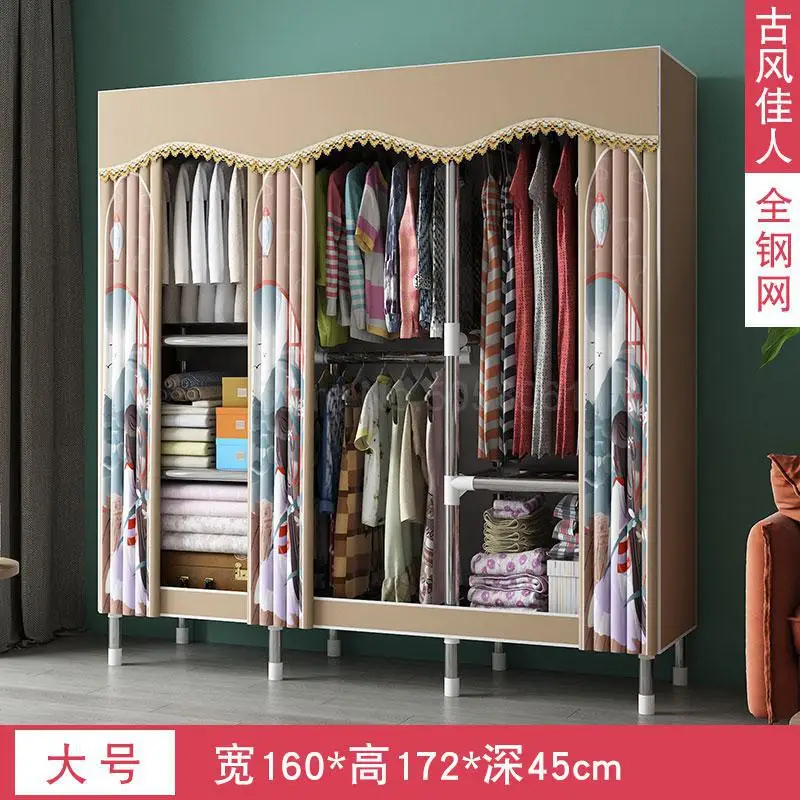 Simple cloth wardrobe steel pipe thickening and thickening reinforcement steel frame economy double rental home wardrobe - Цвет: ml8