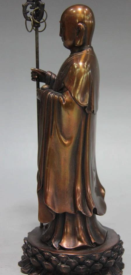 Китайский буддизм стоящий Лотос красная медь, бронза Jizo Рохан статуя монаха, Будды