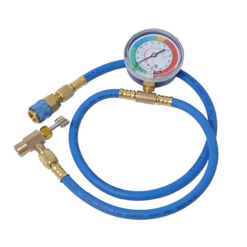 Car Auto All Copper AC Air Conditioning R134A Refrigerant Recharge Measuring Hose with Pressure Gauge Auto Accessories
