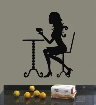 

Wall Decals Vinyl Decal Sticker Art Mural Cafe Decor Girl Coffee Tea Time