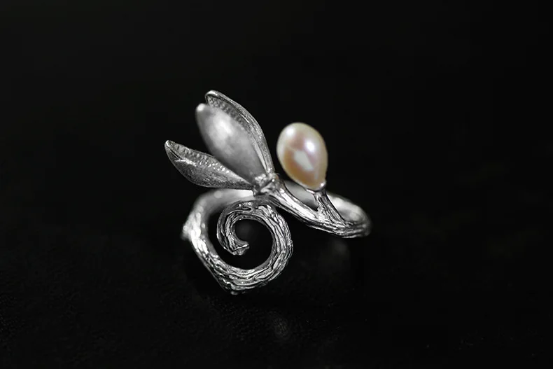 Lotus Fun реальные стерлингового серебра 925 натуральный жемчуг Творческий ювелирных украшений ручной работы цветок магнолии кольца для женщин Дизайнер Bijoux