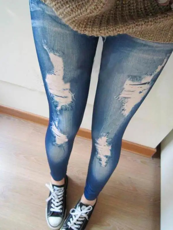 Новое поступление модные женские туфли Леггинсы для женщин тонкий искусственный джинсовый вид джинсы Джеггинсы эластичные