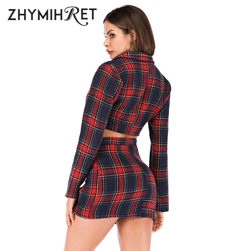 Zhymihart комплект из 2 предметов для осени и зимы платье в клетку укороченный топ