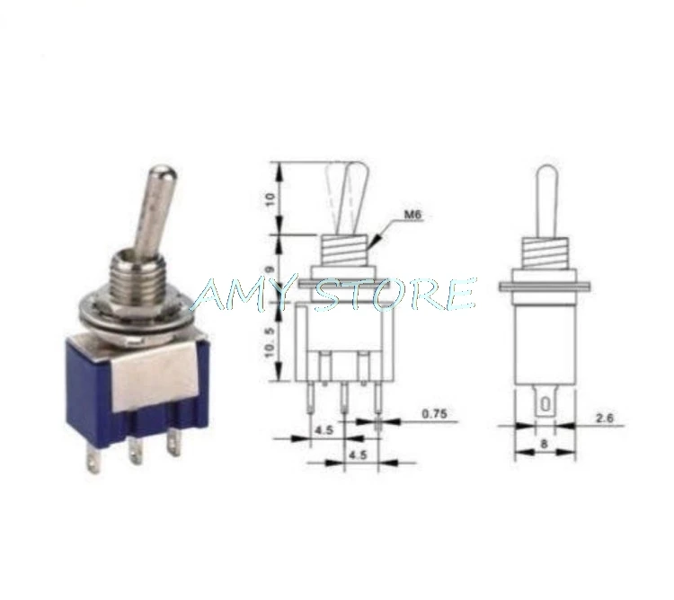 20 шт. SPDT вкл./вкл. AC125V 6A синий мини 2 положения 3 шпильки защелкивающиеся микро