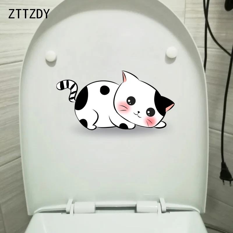 

ZTTZDY 22.4*12.7CM Cute Cat Kids Room Wall Sticker Home Decor WC Toilet Decal T3-0061