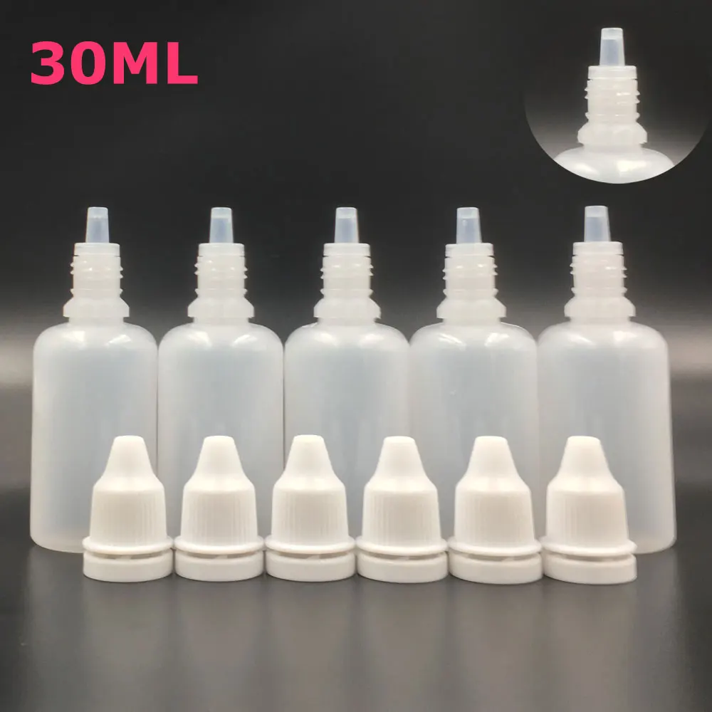 

50-500PCS X 30ML Plastic Empty Squeezable Dropper Bottles Eye e Liquid Juice Vape Dripper Containers (Bottle + Nipple Tip + Cap)