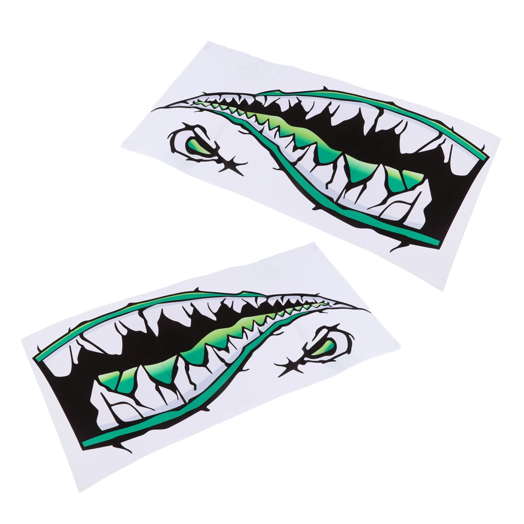 2 шт. водонепроницаемые большие зубы акулы рот наклейки Стикеры для Каяка Рыбалка океан лодка доска для серфинга автомобильный бампер багажника стены - Цвет: Green