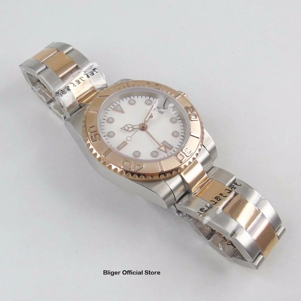 Модные BLIGER 40 мм сапфировое стекло розовое золото мужские часы белый стерильный циферблат GMT автоматическое движение для мужчин t светящиеся