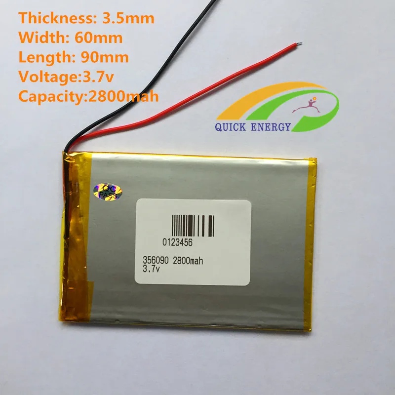 3.7V thium polymer battery 356090 CUBE mp5 PSP 2800mAH 7 inch tablet | Электроника