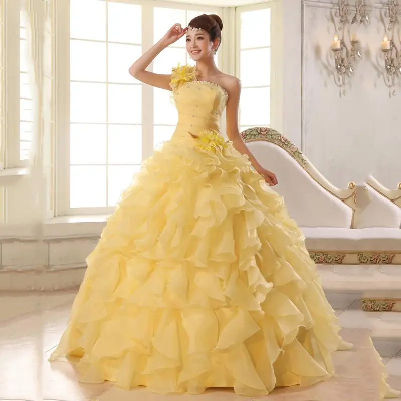 Do Dower, винтажное длинное бальное платье на одно плечо, бисероплетение, цветы, шнуровка, на заказ, бальное платье, платье L - Цвет: Цвет: желтый