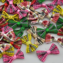 100pcs tartan plaid Gingham Ribbon Bows Flower Appliques Lots Upick A234