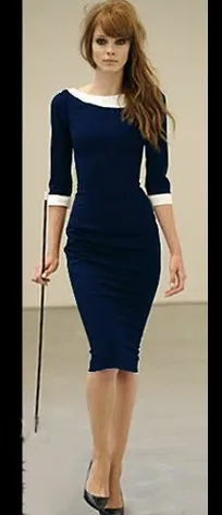 H0090 Новая мода профессиональный женский элегантный ампир талии Bodycon длиной до колена карандаш вечерние платья - Цвет: Dark blue