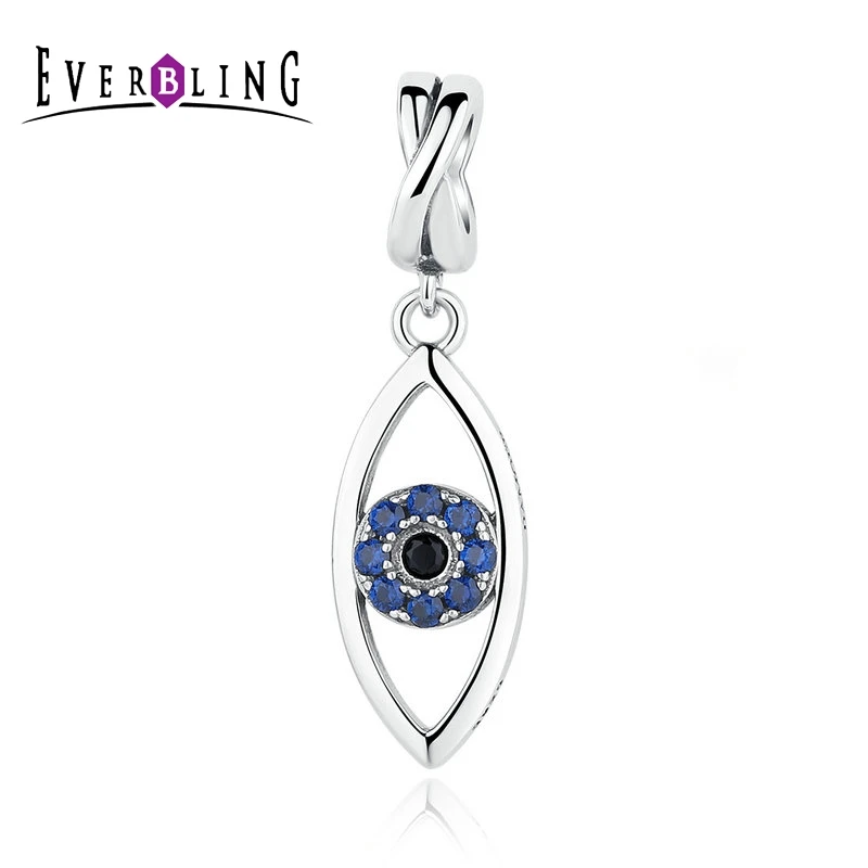 Everbling Jewelry Dark Blue Evil Eye Dangle 100% 925 Sterling Silver Charm Beads Fit European Charms Bracelet Y | Украшения и
