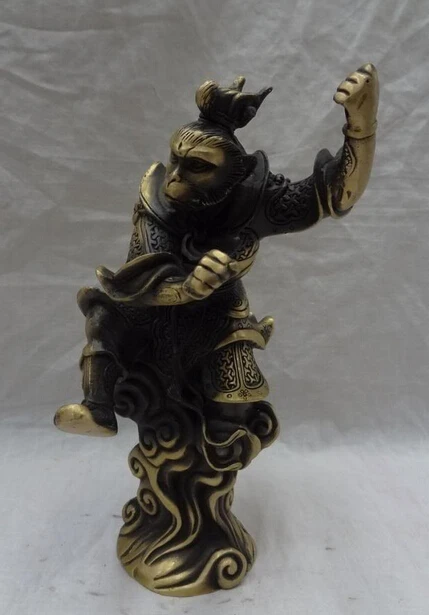 

shitou 002803 9" Chinese Bronze Myth Monkey King Fly Sun WuKong Son Goku Winning Buddha Statue