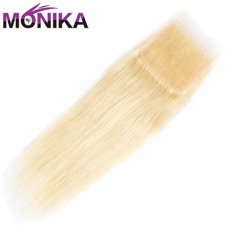Monika перуанские не Реми 4*4 #613 прямые человеческие волосы закрытие Perruque блонд 613 блонд прозрачная швейцарская шнуровка