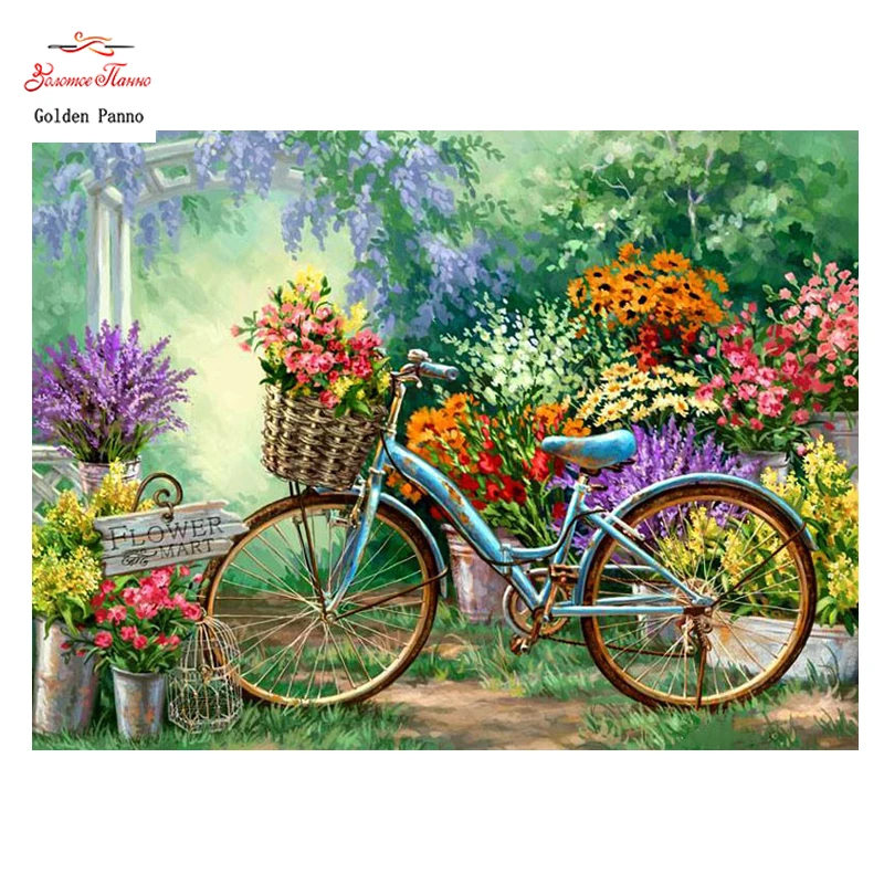 

Golden panno,5D,Full,DIY Diamond Embroidery,square,Diamond Painting,Cross Stitch,3D,Diamond,Mosaic,Needlework,Flower And Bicycle