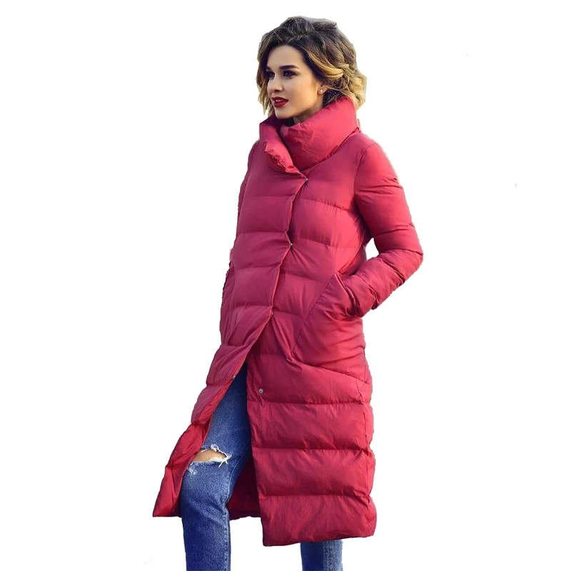 2018 Fashion Long Jackets for Winter for Women Cotton Padded Solid Elegant Winter Warm Bubble Parkas Female Coat Top Quality
