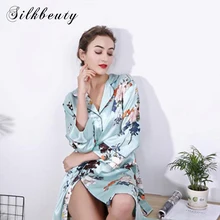 SILKBEUTY пижамы летние элегантные женские ночные рубашки с цветочным принтом и глубоким v-образным вырезом с отложным воротником и пуговицами