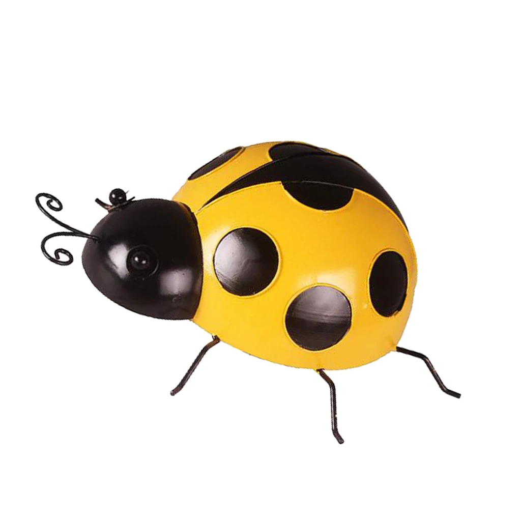 10cm Metal Ladybug Fence Hanger Wall Hanging Outdoor Garden Decorative Figurine 3 Colors Home Garden Decoration Accessories
