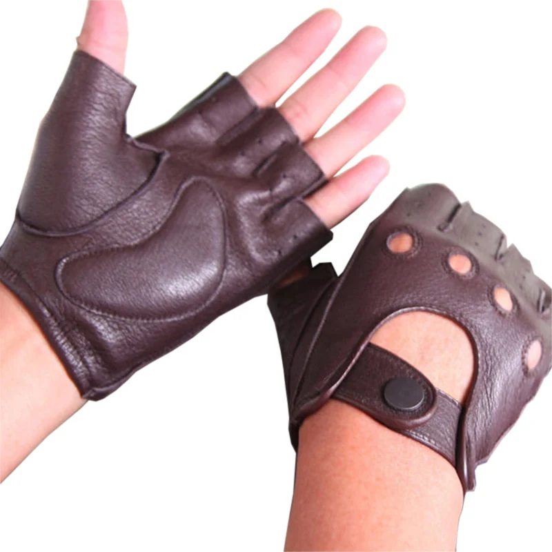 New Style Genuine Leather Spring Summer Gloves Male Driving Semi-Finger Non-Slip Gloves Imitation Deerskin Man's Gloves M044W-1