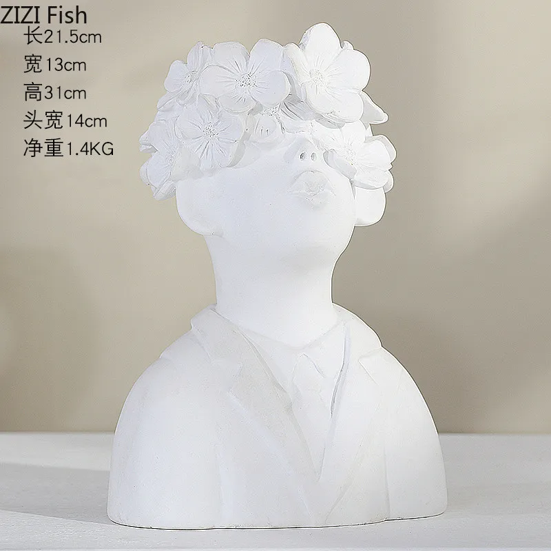 Resin Human Head Statue Accessories Flower Vase Countertop Vase Nordic Style Home Decoration Crafts