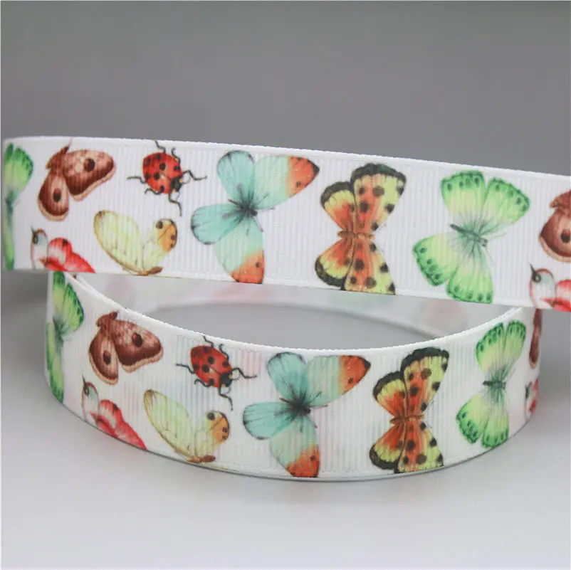DHK 7/8 'Ƌ ярдов перьев бабочки напечатан grosgrain ленты ленточный аксессуар hairbow
