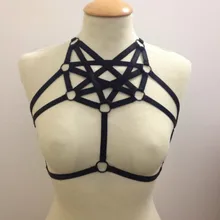 2016 new handmade pastel goth pentagram bust bondage bra gothic cage chest bondage sexy lingerie top garter belt retail