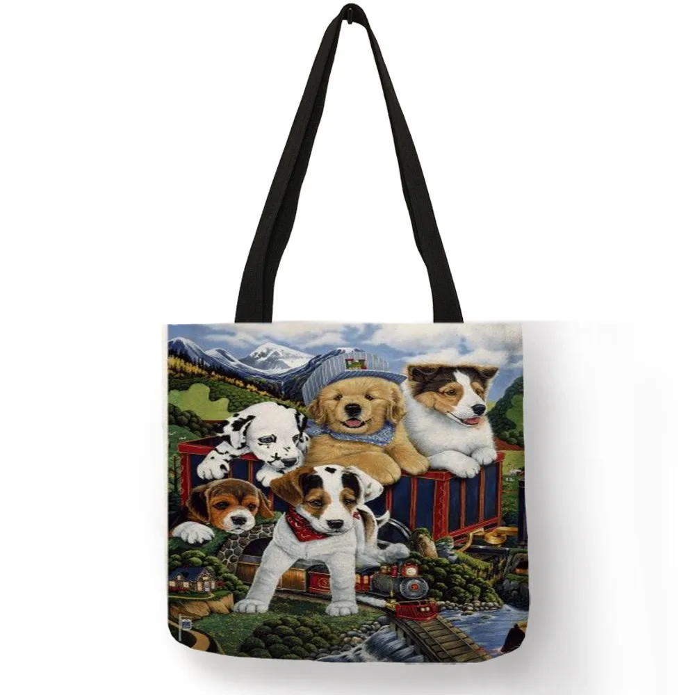 Women Fashion Handbag Large Shopping Bags Tote  Lovely 3D Bomi Golden Retriever Print  Shoulder Bags For Traveling School