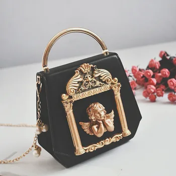 

Retro Angel Style Handbag Luxury Women Chain Shoulder Messenger Bag Embossed Picture Frame Tote Pearl Chain Handbag