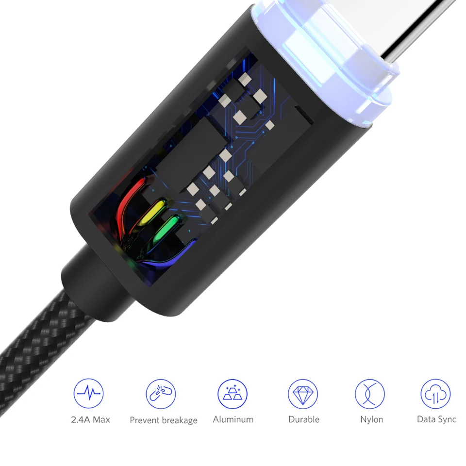 Venroii Тип usb C кабель для быстрой зарядки samsung S10 Xiaomi mi x 3 2 S USBC светодиодный Kable 3ft huawei