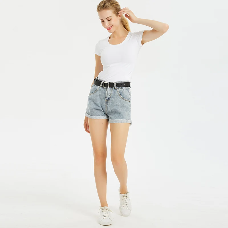 2018 летние Для женщин шорты Уличная Высокая талия манжеты свободные широкие брюки джинсовые шорты с поясом