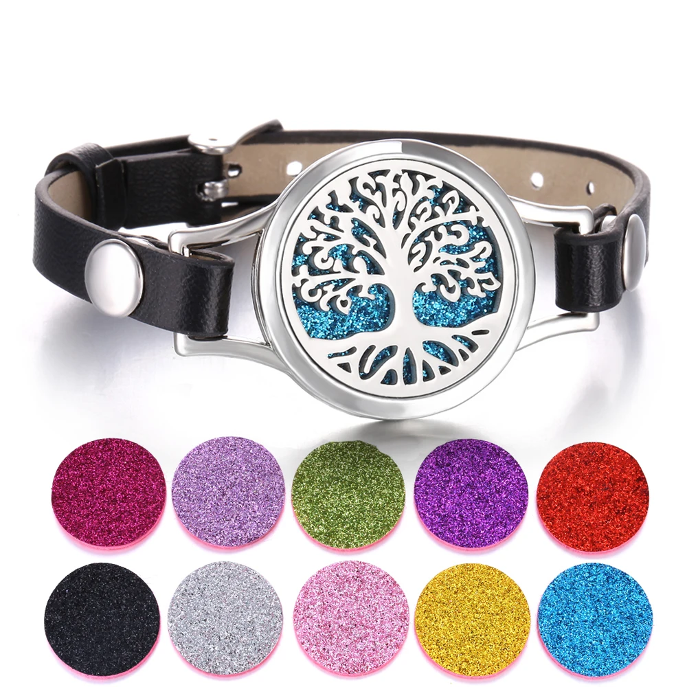 

New Tree of Life Cat Aromatherapy Leather Bracelet Jewelry Twist Stainless Steel Essential Oil Diffuser Bracelet for Women Men