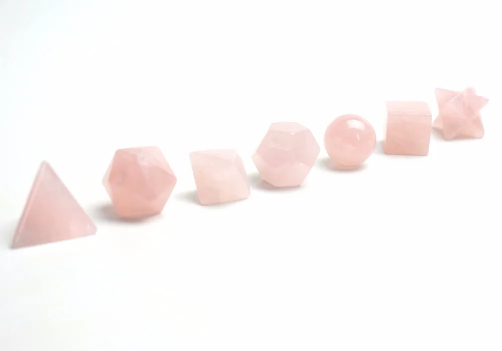 Природный чакра розовый кварц резной кристалл исцеление Платонические Твердые священные геометрические символы с Меркаба звезда