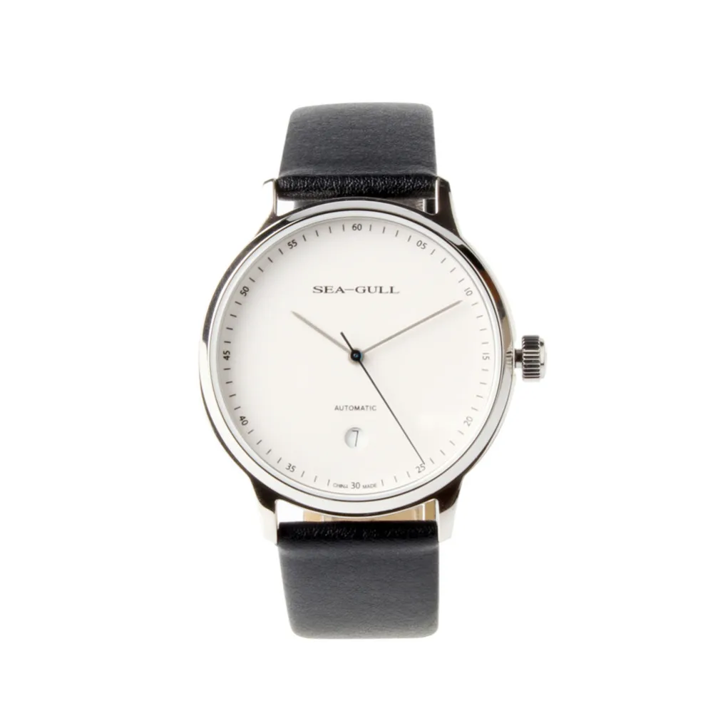

Simple Style 3 Hands Seagull 10mm Thin White Dial Date Exhibition Back Automatic Men's Dress Watch Sea-gull 819.17.5038