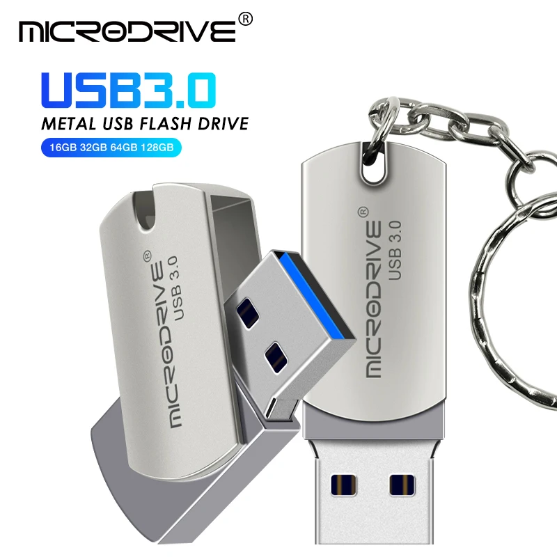 Металлический флеш-накопитель usb 3,0 с цепочкой для ключей 8 ГБ 16 ГБ 32 ГБ 64 Гб 128 Гб карта памяти usb 3,0 флеш-накопитель Удобный для переноски внешний накопитель