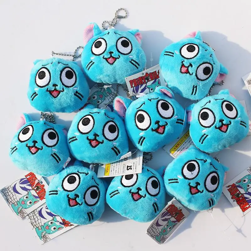 

10Pcs/Lot Anime Cartoon Fairy Tail Happy Plush Pendant Soft Doll With Ring 7cm Free Shipping