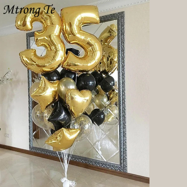 Bouquet Ballons d’anniversaire avec confettis et chiffres - noir et or