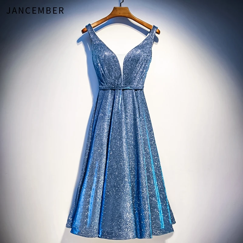 

JANCEMBER 2019 Summer Latest Shining Cocktail Dresses Sequins Sleeveless Backless Lace Up Back Scoop Neck vestido de cocktail