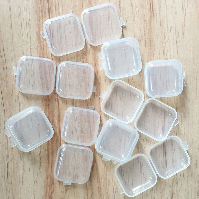 

50pcs /Lot 3.5cm Small Square Clear Plastic Case Storage for Diamonds Jewelry Earplugs Hooks Empty Case