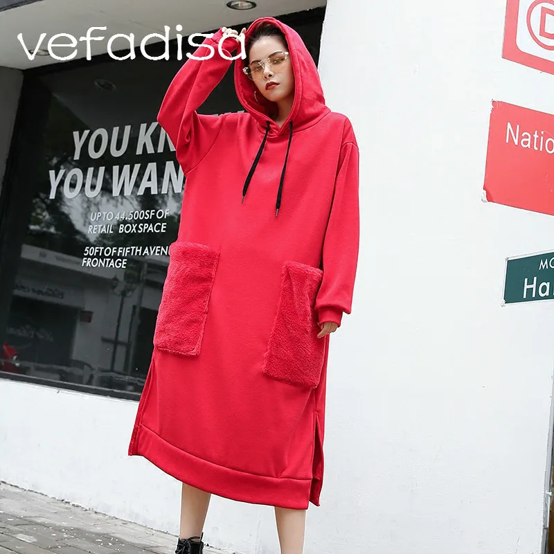 red oversized hoodie dress