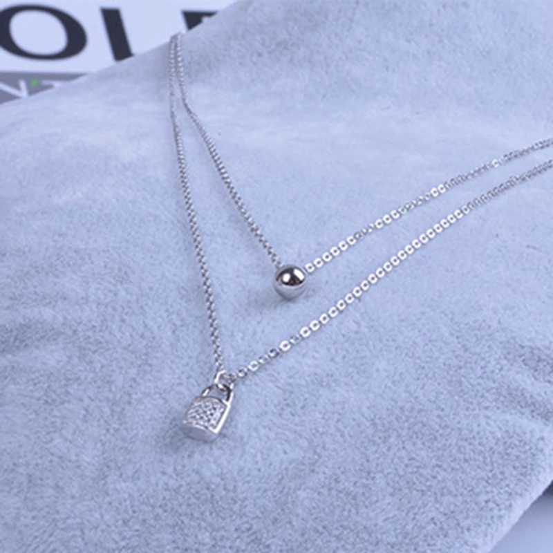 Qevila New Fashion Jewelry Necklaces 100% 925 Sterling Silver WaterDrop PadLock Pendant Necklace for Women Multilayer Chain Gift (4)