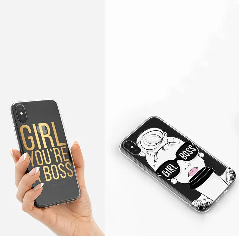 Cute Quote Girl Boss Case For iPhone 8 7 6 6S Clear For iiphone 7Plus Soft Phone Case Cover FOR iphone XS Max XR X Protective