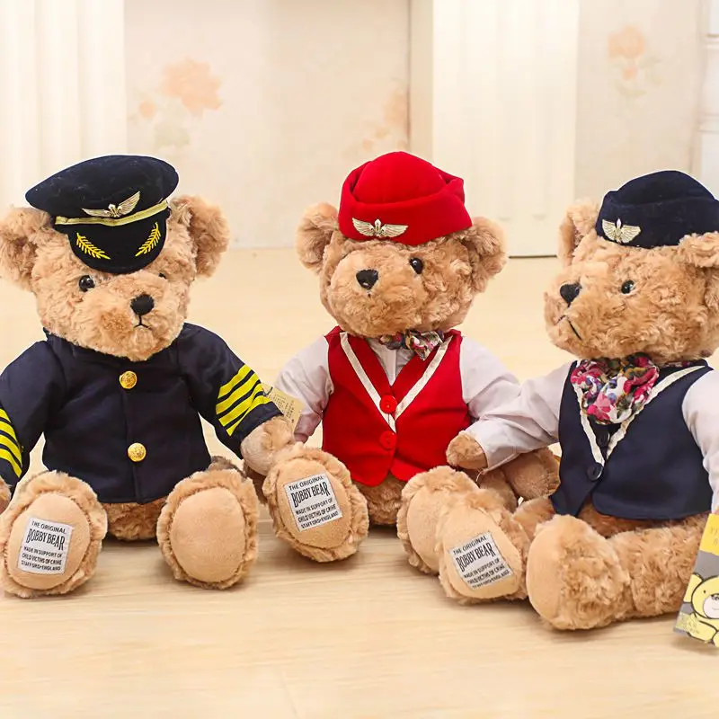

25/30 cm Soft Pilot Cabin Crew Bear With Uniform Plush Toy Stuffed Animal Toy Gift for Children's Gift Home Decoration