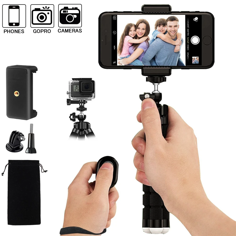 

Mini Cell Phone Tripod Camera Stand Holder and Universal Clip for iPhone Stand with Bluetooth Remote for iOS Android Smartphone