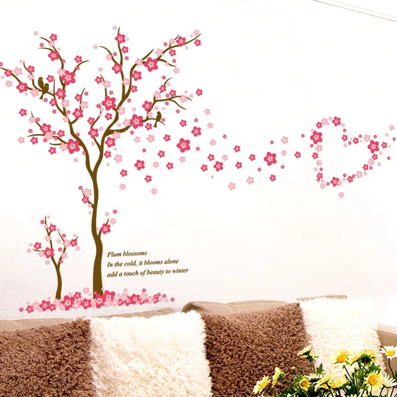 

pink plum tree eco-friendly wall stickers for bedroom living room sofa background plant poster home decal art mural decor